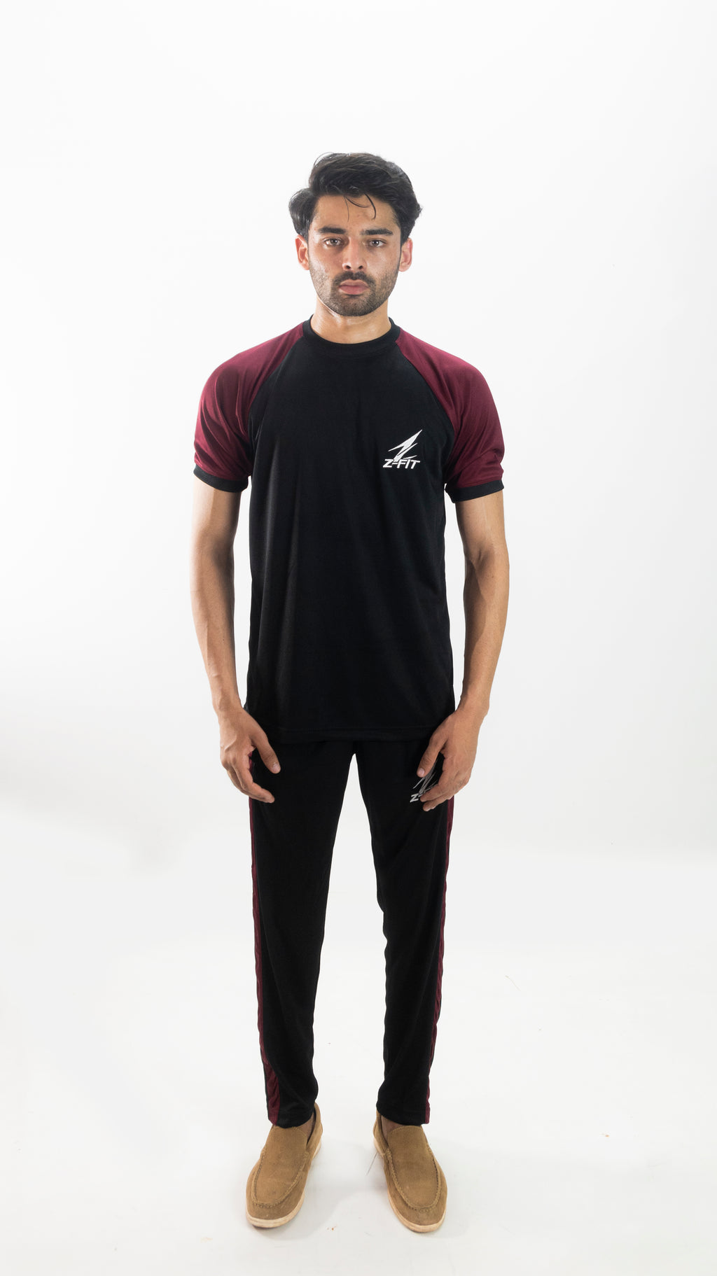 Men's Black & Burgundy Contrast Summer Tracksuit – Athletic Streetwear Co-ord Set