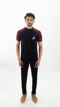 Men's Black & Burgundy Contrast Summer Tracksuit – Athletic Streetwear Co-ord Set