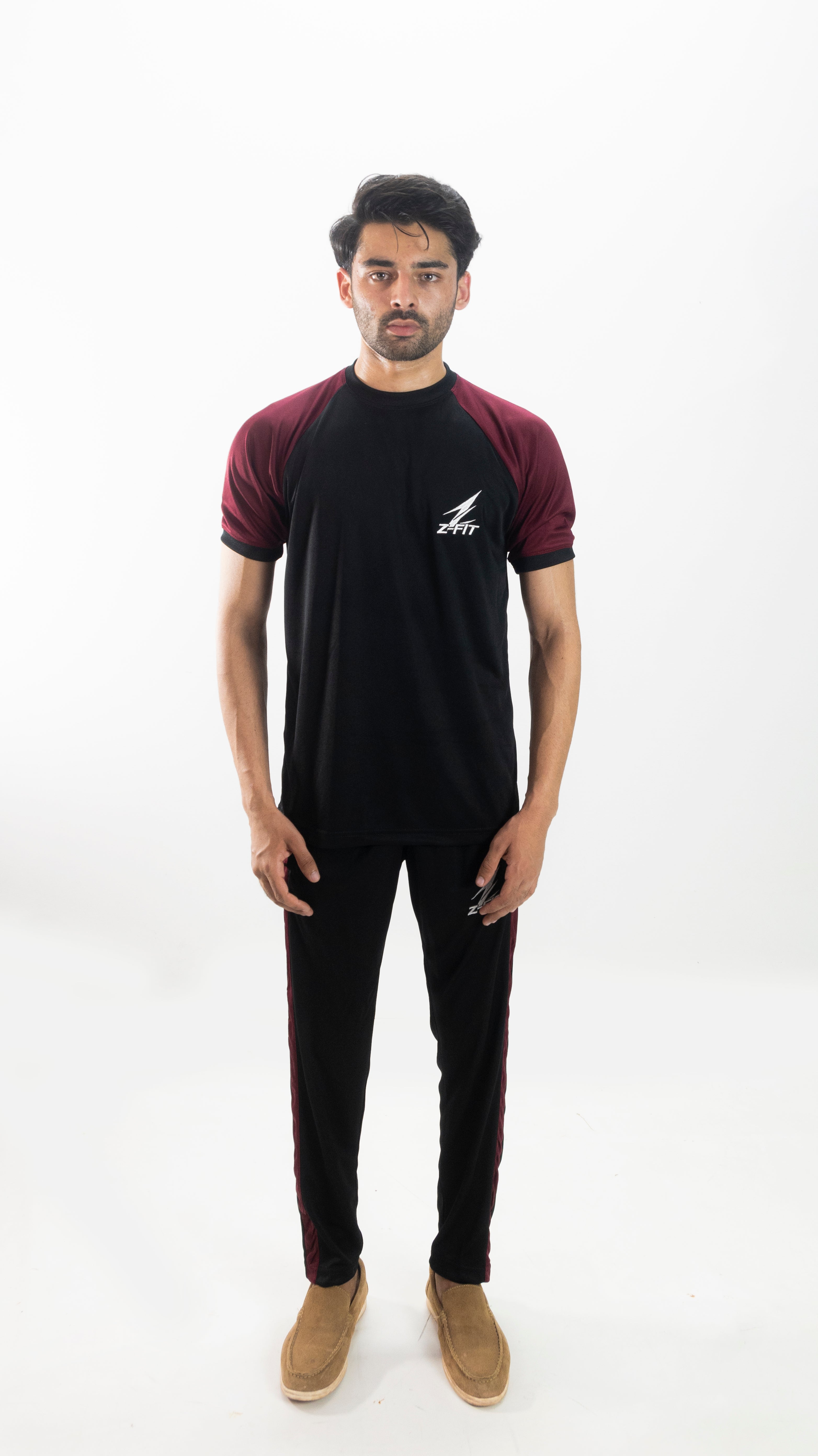 Men's Black & Burgundy Contrast Summer Tracksuit – Athletic Streetwear Co-ord Set