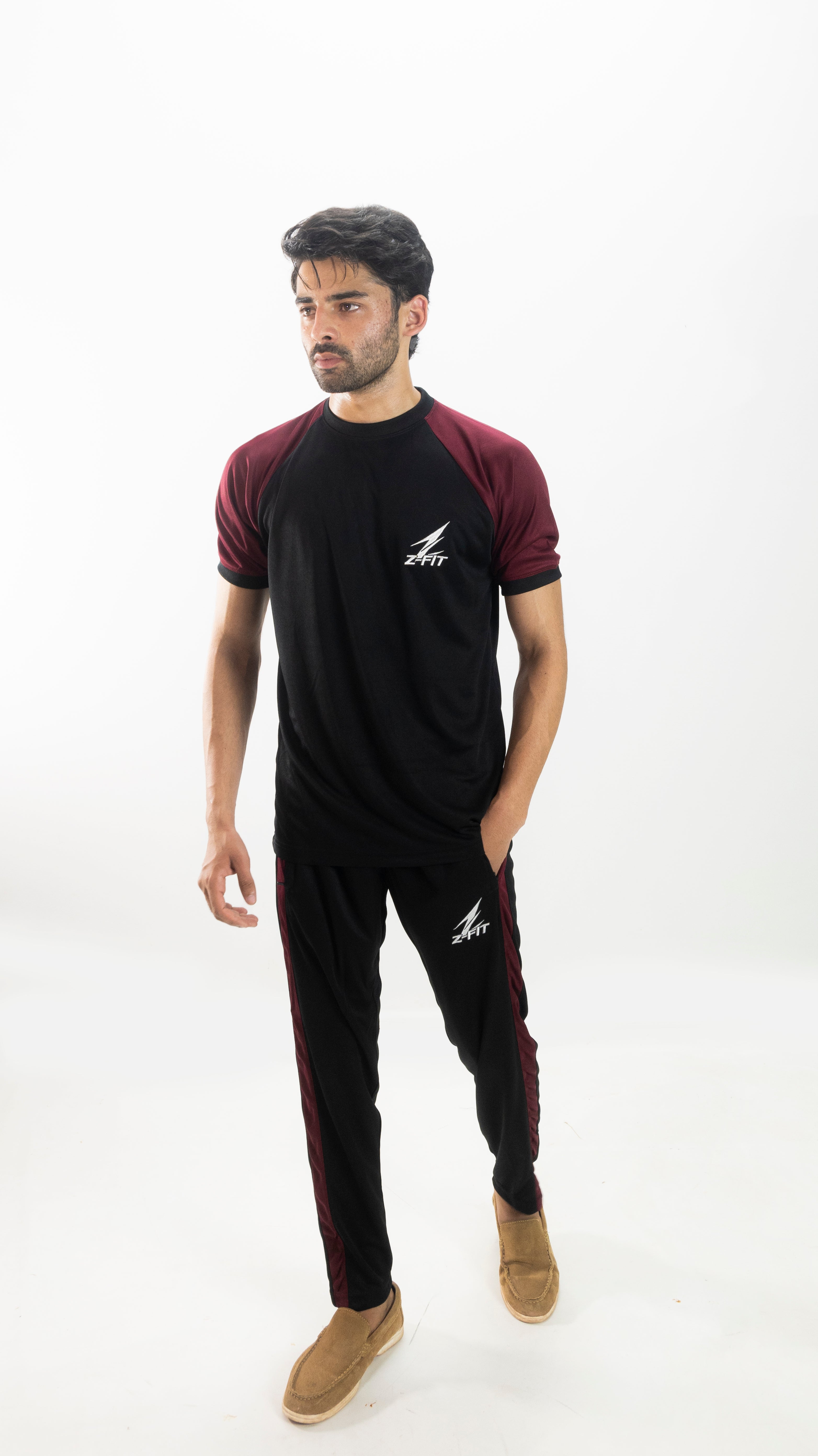 Men's Black & Burgundy Contrast Summer Tracksuit – Athletic Streetwear Co-ord Set