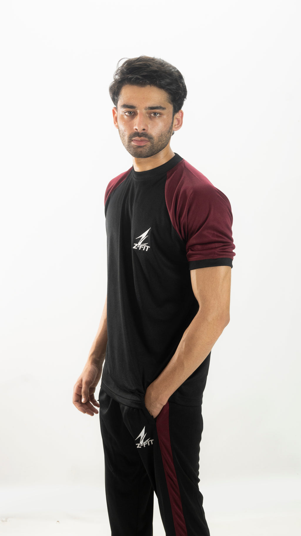 Men's Black & Burgundy Contrast Summer Tracksuit – Athletic Streetwear Co-ord Set