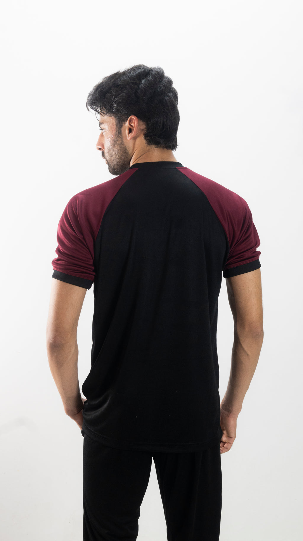 Men's Black & Burgundy Contrast Summer Tracksuit – Athletic Streetwear Co-ord Set
