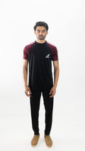 Men's Black & Burgundy Striped Summer Tracksuit Set – Lightweight Breathable Athletic T-Shirt & Joggers