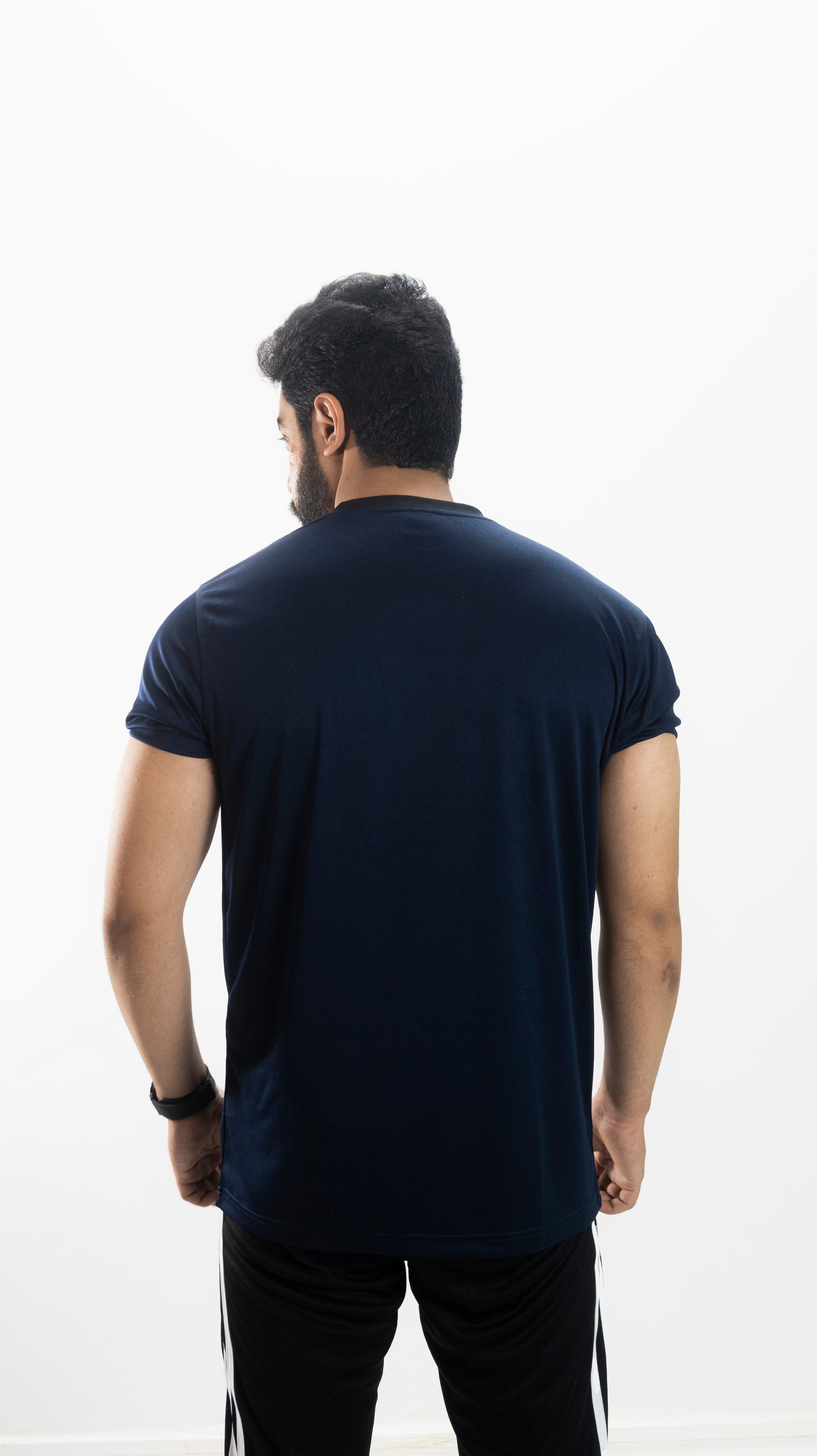 Men's Navy & Black Summer Tracksuit Set – Lightweight Breathable Athletic T-Shirt & Striped Joggers