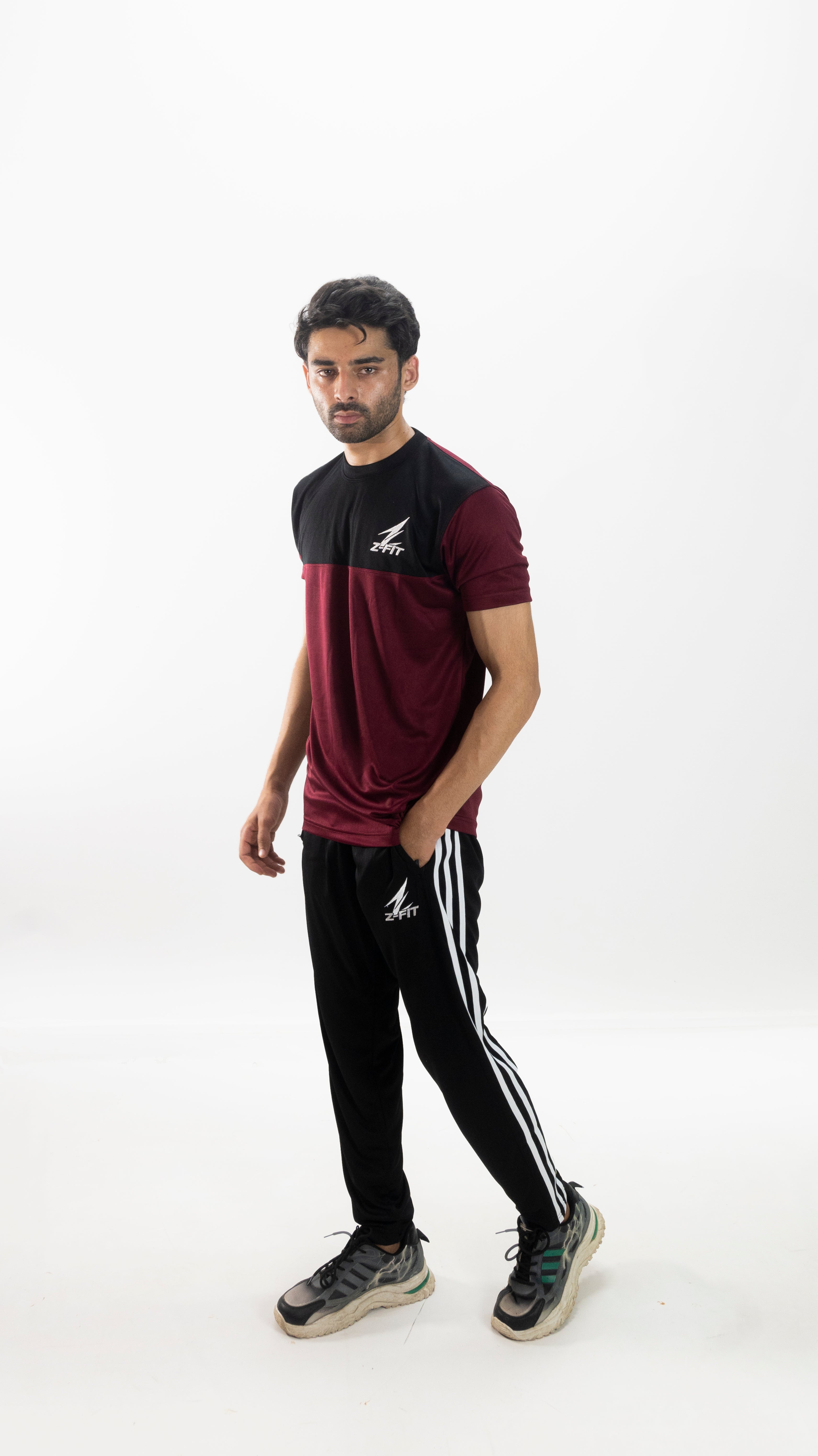 Z-FIT Maroon Edge Summer Tracksuit – Lightweight Breathable Gym & Training Set