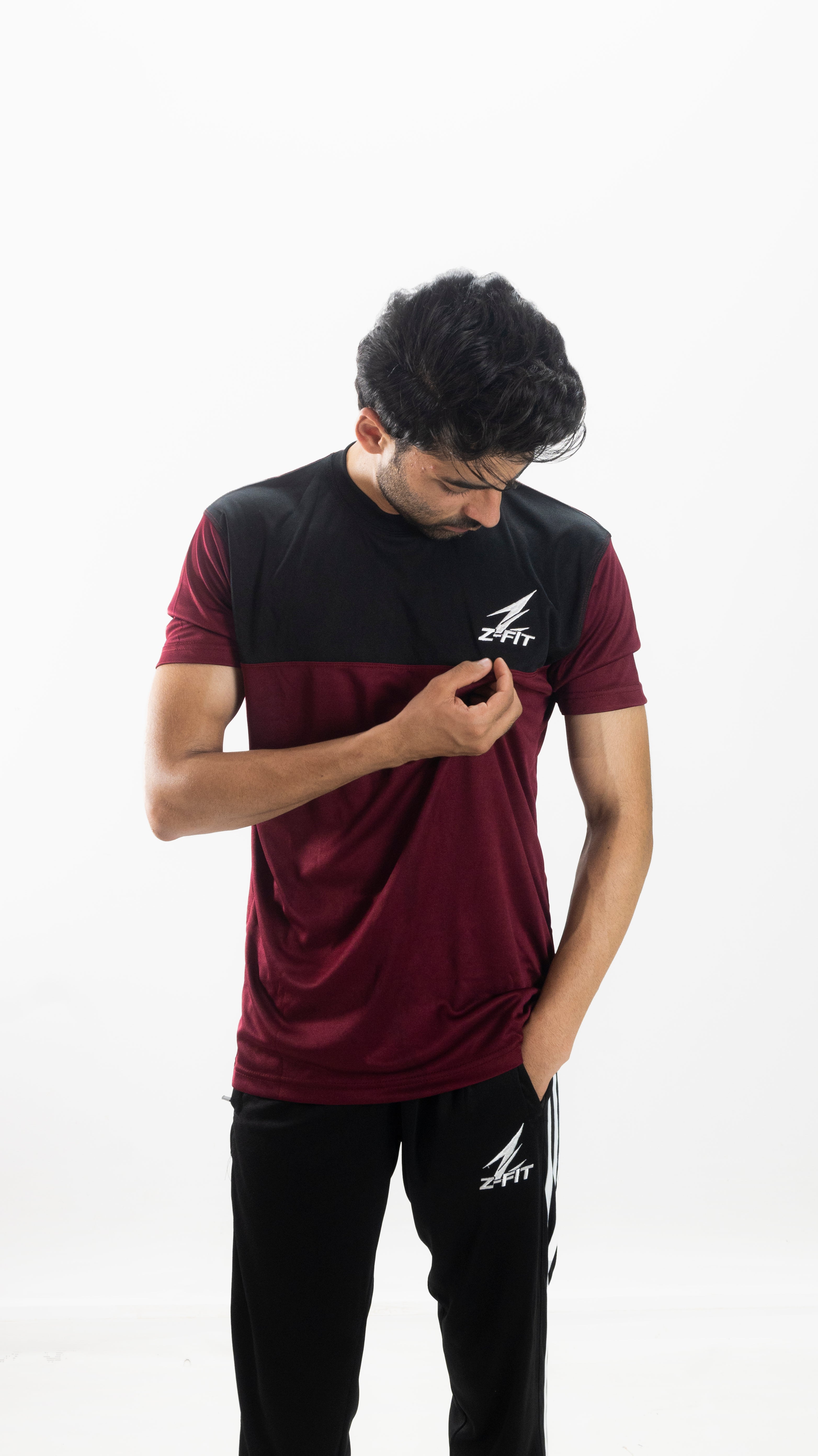 Z-FIT Maroon Edge Summer Tracksuit – Lightweight Breathable Gym & Training Set